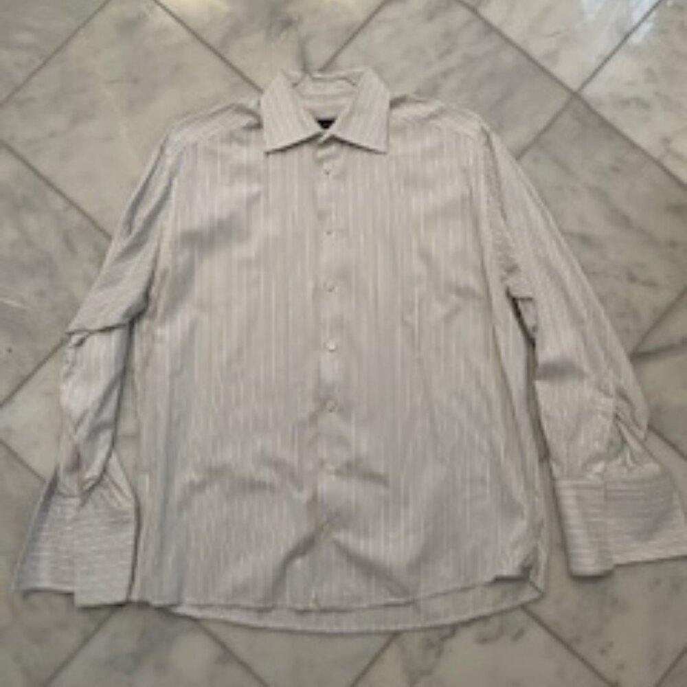 Eton Dress Shirt Size 40 16  White/Black/Sky Blue/ Mustard Yellow Striped